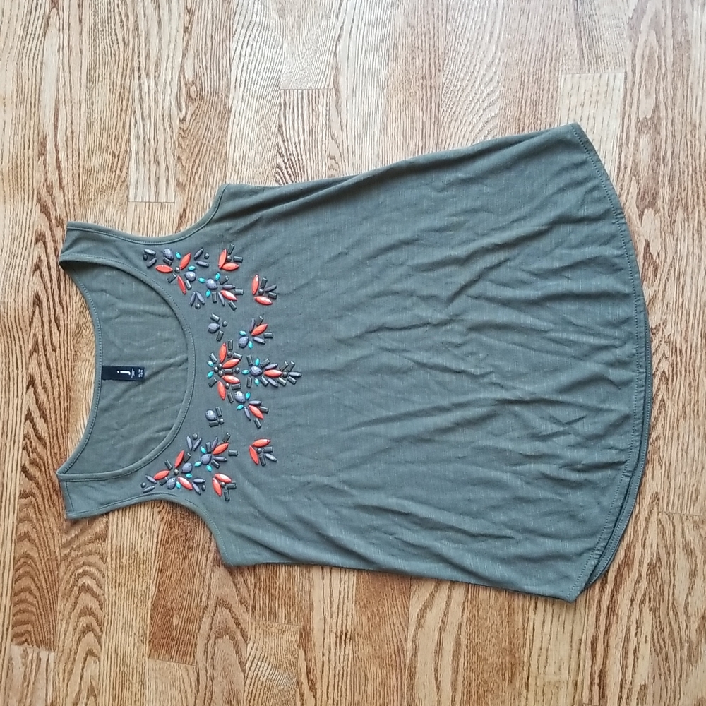 (XS) J by Jess Lightweight Soft Casual Tank Top Beaded Detailing Rayon Blend
